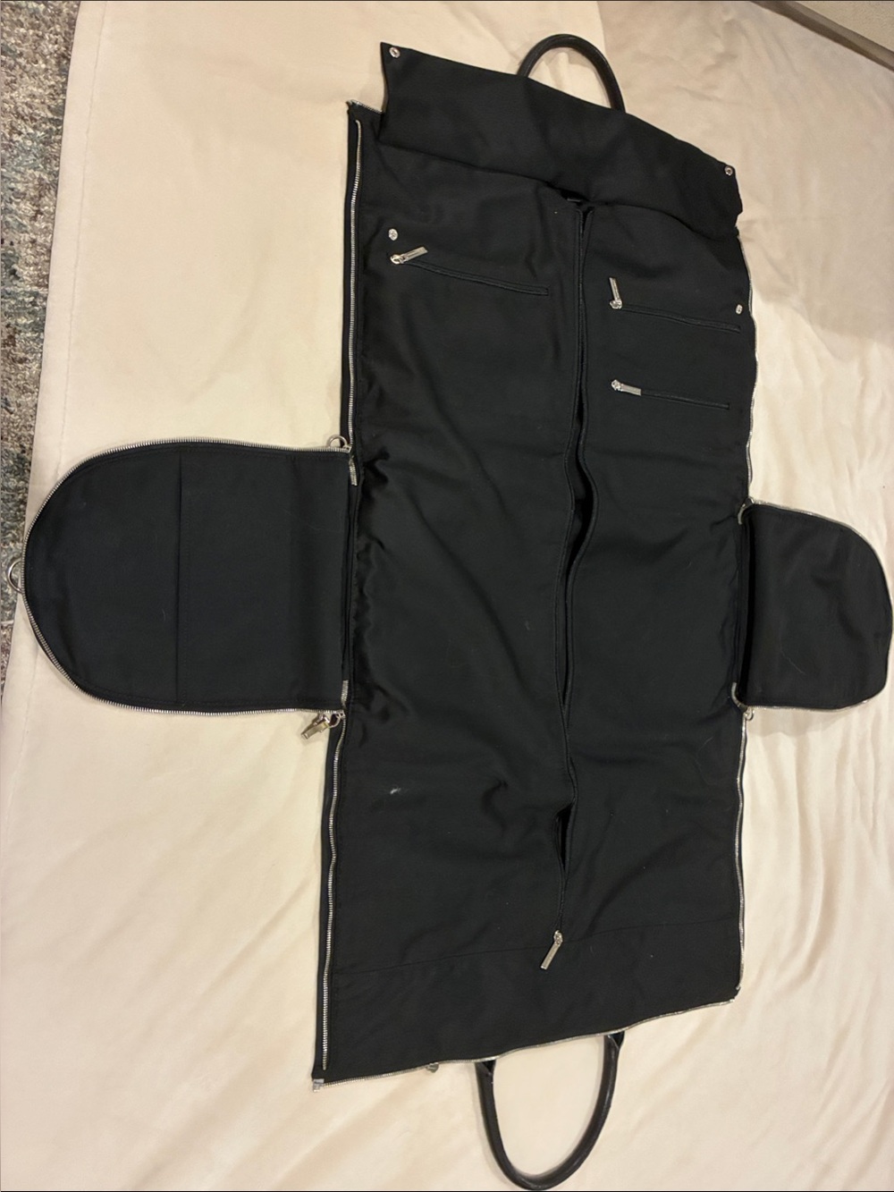 Men's Black Travel Garment Bag with Multiple Zip Pockets